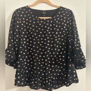 W5 Black and Gold Patterned Women’s Ruffle Half Sleeve Blouse